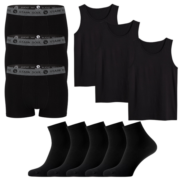 Pachet | Maiou, Boxeri + Sosete de lungime medie - ALL BLACK