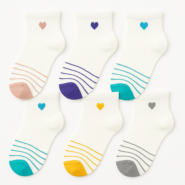 Set 6 perechi șosete fără cusătură la vârf, pentru fetițe - HEARTS